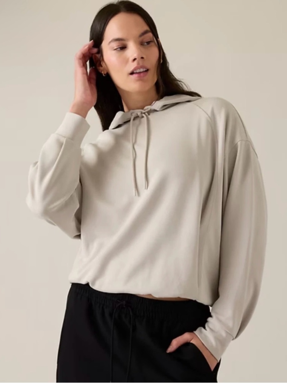 Athleta Beige Seasoft Bubble Hem Hoodie Size Small